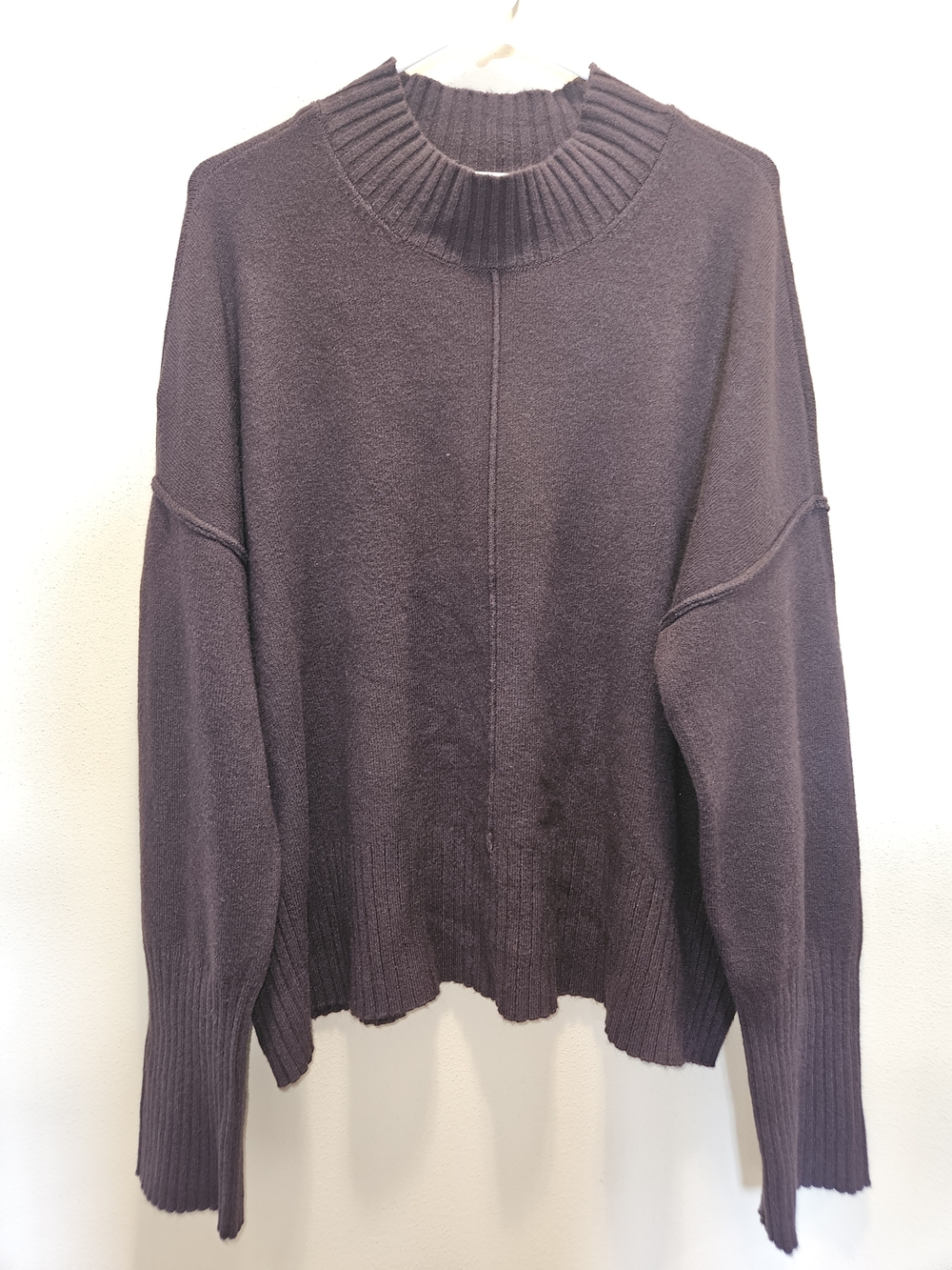 Cyrus Purple/Brown Drop Shoulder Ribbed Mock-Neck Sweater